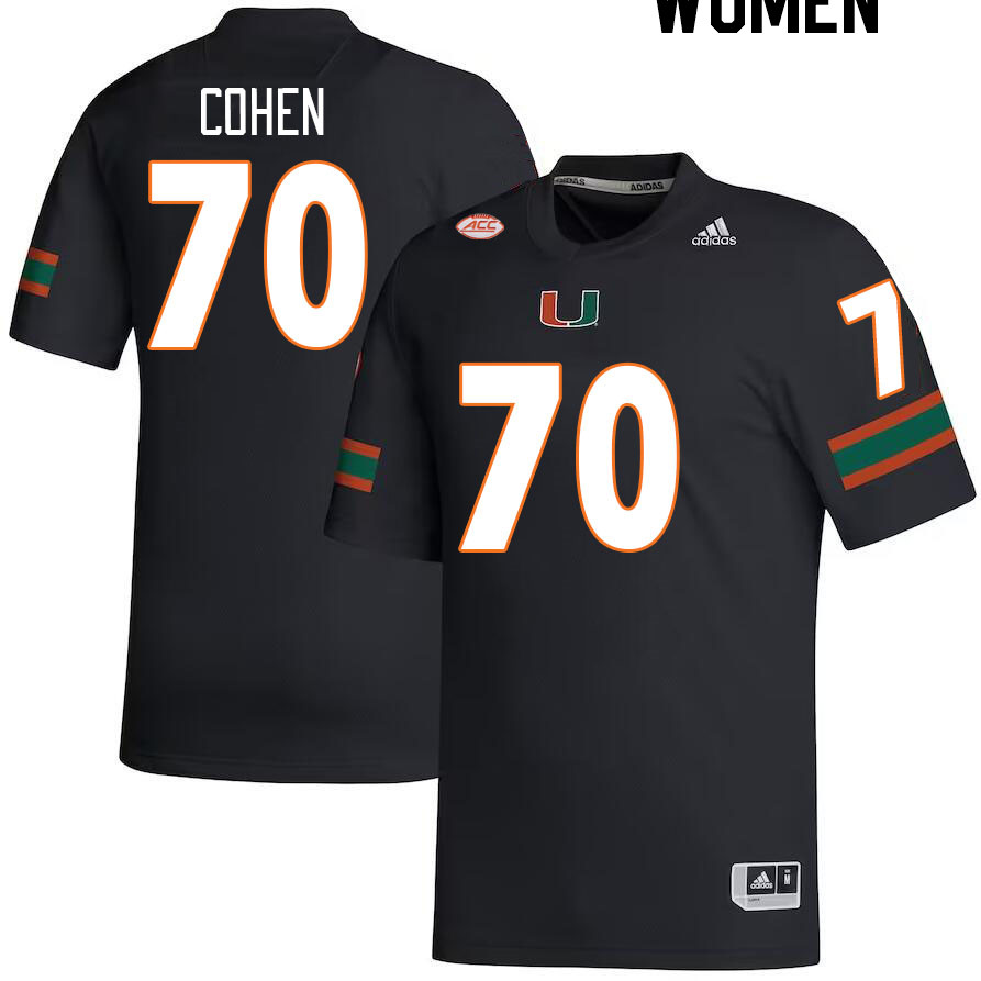 Women #70 Javion Cohen Miami Hurricanes College Football Jerseys Stitched-Black